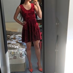 F21 Red Velvet Skater Dress